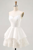 White Satin Strapless Corset A Line Short Homecoming Dress