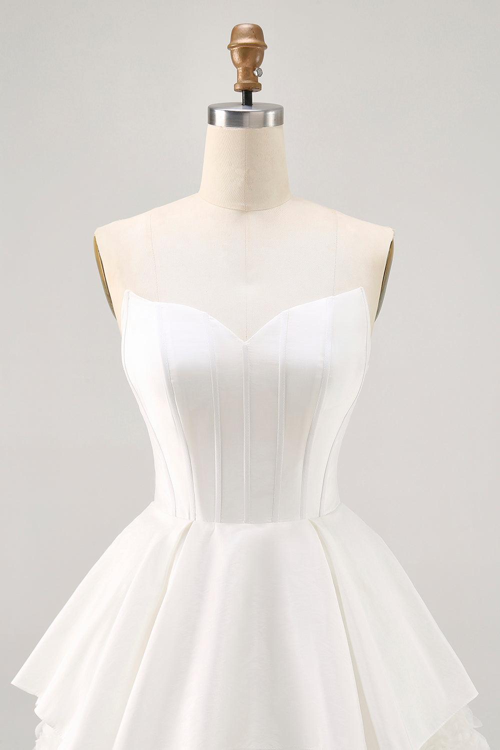 White Satin Strapless Corset A Line Short Homecoming Dress