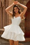 Strapless White Corset A Line Short Homecoming Dress
