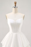 White Satin Strapless Corset A Line Short Homecoming Dress