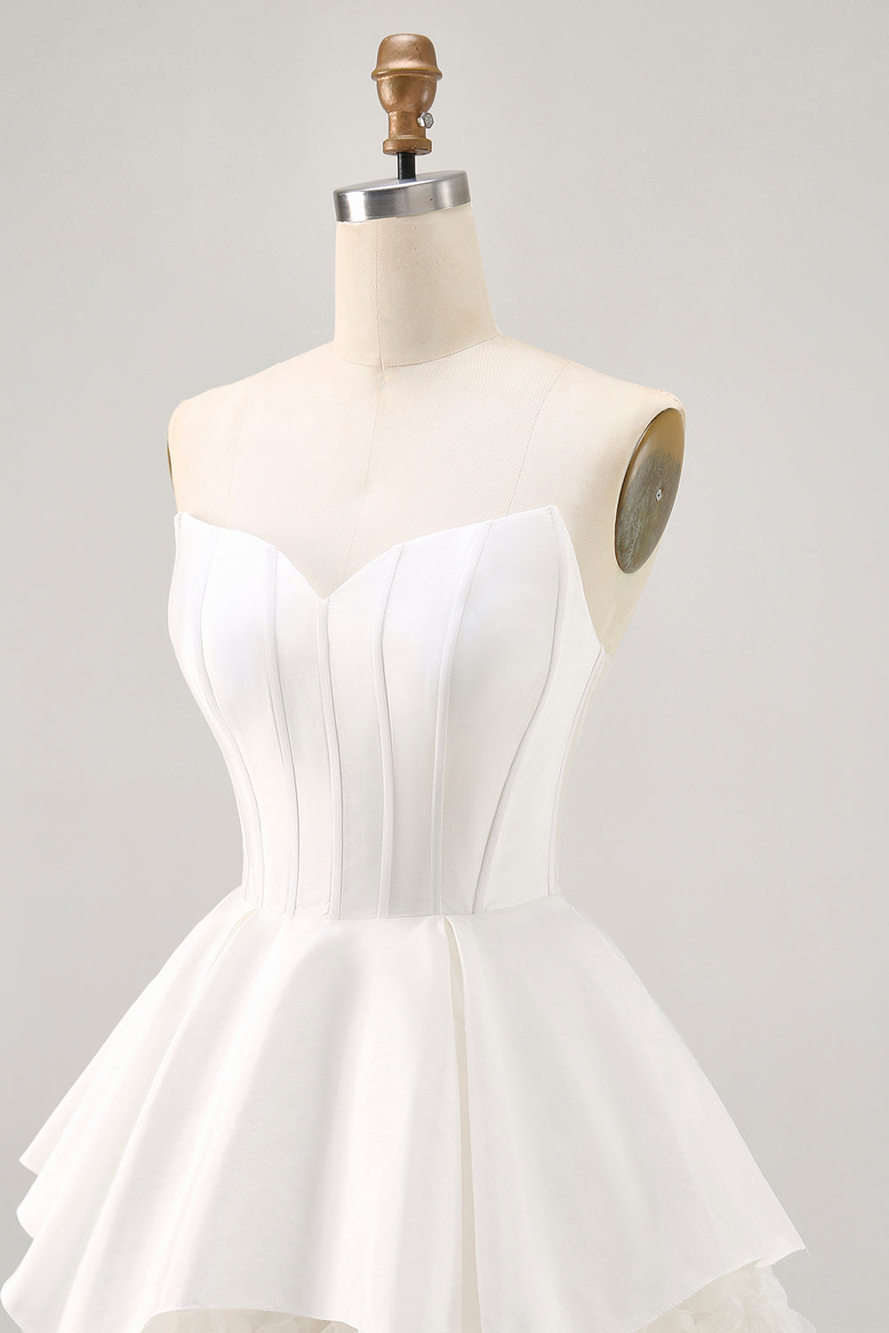 White Satin Strapless Corset A Line Short Homecoming Dress