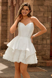 Strapless White Corset A Line Short Homecoming Dress