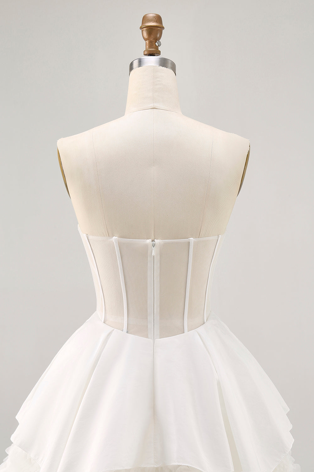 White Satin Strapless Corset A Line Short Homecoming Dress
