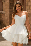 Strapless White Corset A Line Short Homecoming Dress
