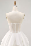 White Satin Strapless Corset A Line Short Homecoming Dress