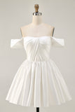 Ruched Off The Shoulder White Short Homecoming Dress