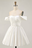 Ruched Off The Shoulder White Short Homecoming Dress