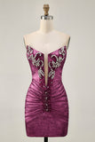 Golden Bodycon Strapless Beaded Short Homecoming Dress