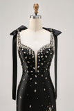 Sparkly Black Tight Rhinestones Short Homecoming Dress with Slit
