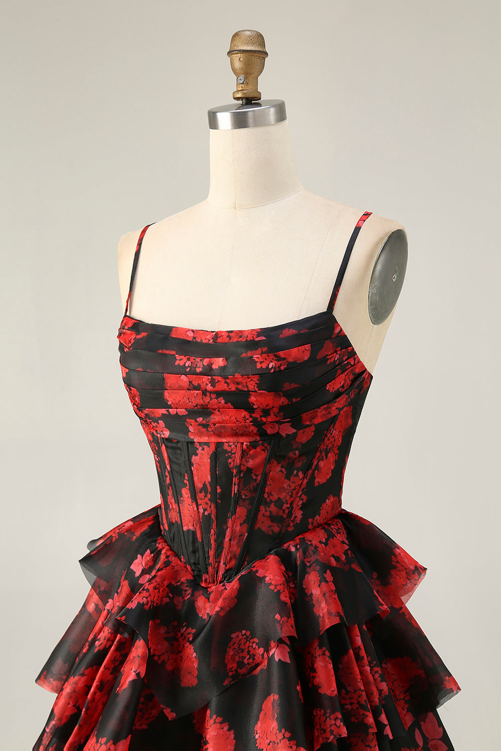 Black Red A Line Cowl Neck Corset Tiered Short Homecoming Dress