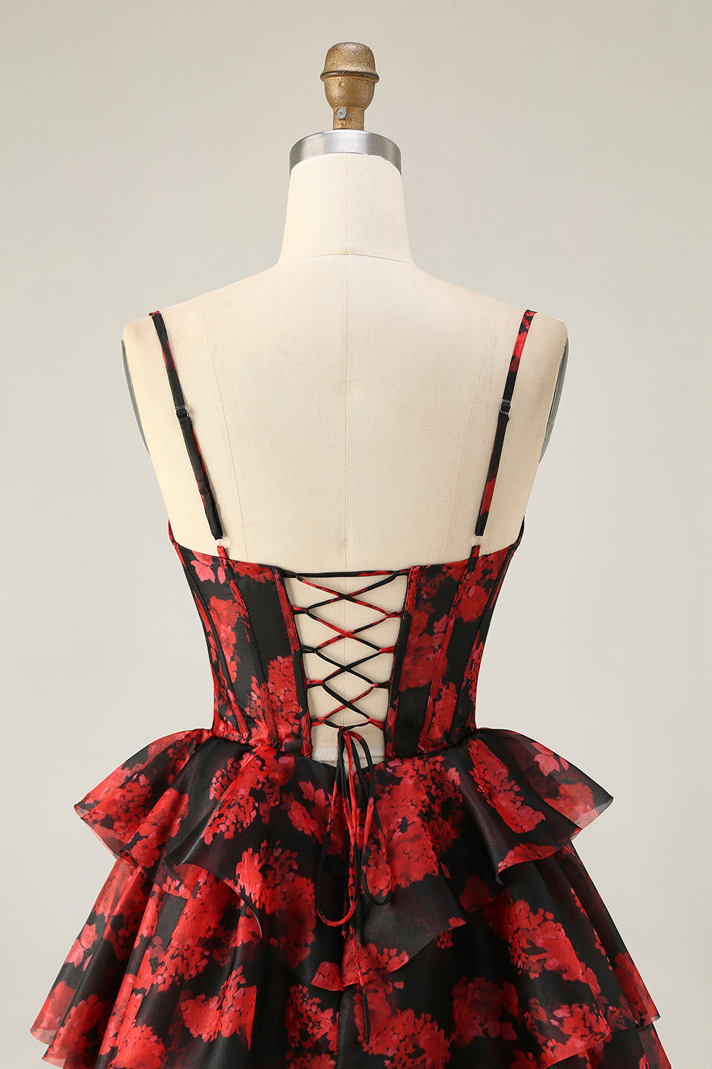 Black Red A Line Cowl Neck Corset Tiered Short Homecoming Dress