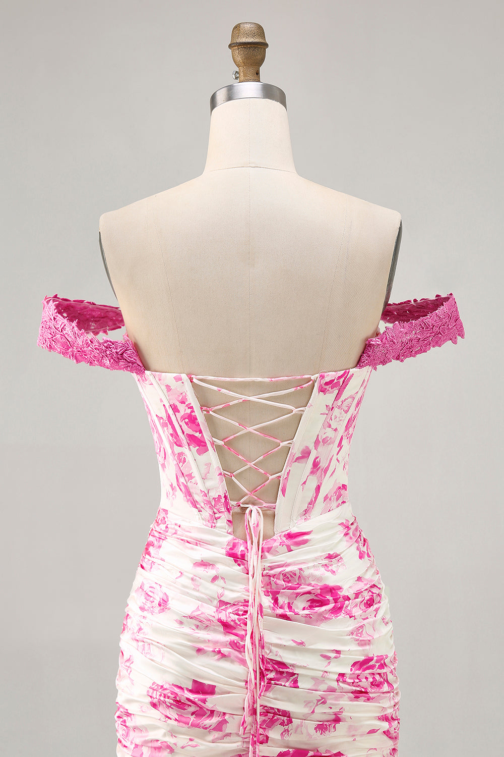 White Blue Flower Off the Shoulder Corset Satin Homecoming Dress with Ruffles