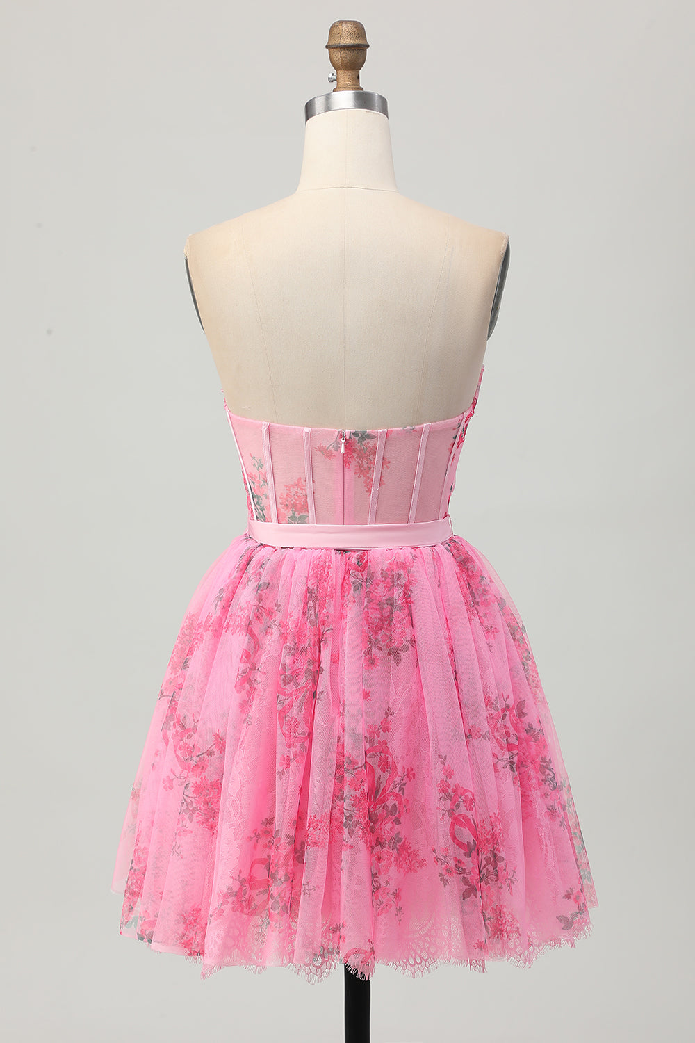 Pink Flower A-Line Corset Strapless Short Homecoming Dress