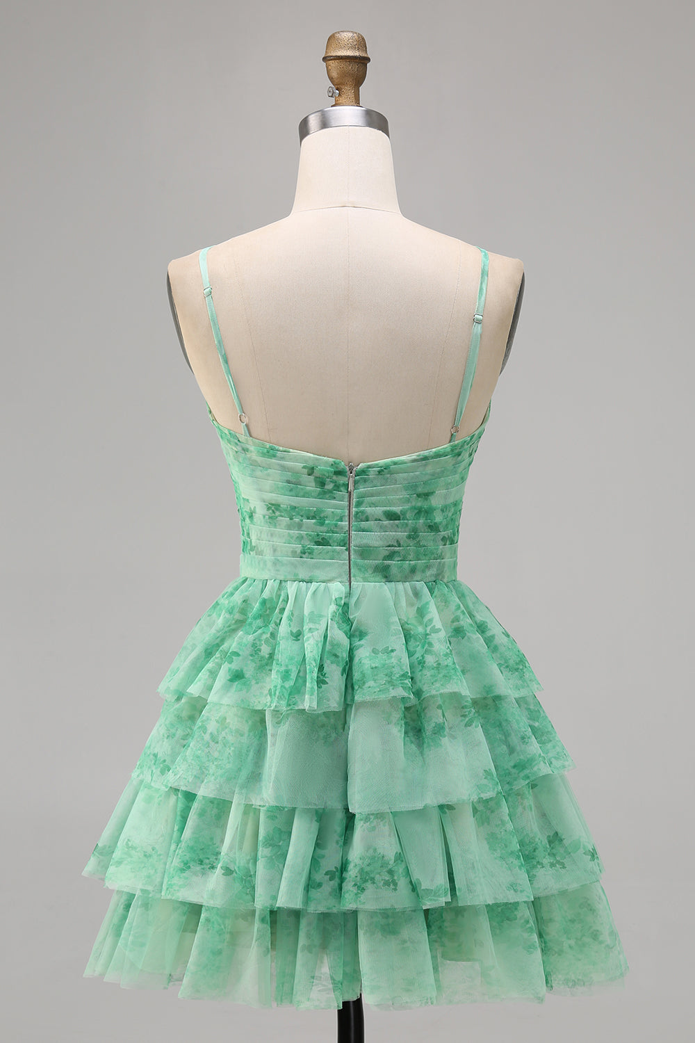 Green Floral Tiered Keyhole A Line Halter Short Cocktail Dress