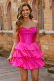 Strapless Fuchsia Corset Tiered A Line Short Homecoming Dress