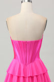 Fuchsia Ruched Sweetheart Short Corset Cocktail Dress with Appliques