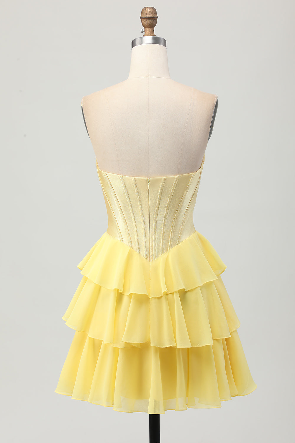 Strapless Yellow Corset A Line Tiered Short Homecoming Dress