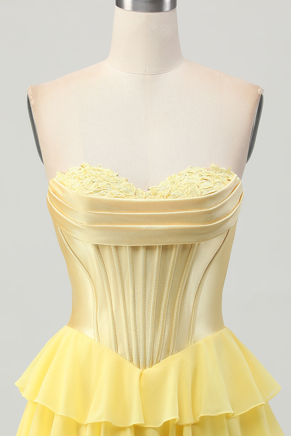 Yellow Strapless Corset A Line Tiered Short Cocktail Dress