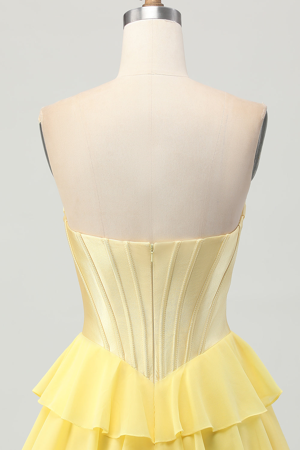 Yellow Strapless Corset A Line Tiered Short Cocktail Dress