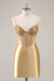 Sparkly Golden Corset Bodycon Beaded Short Cocktail Dress