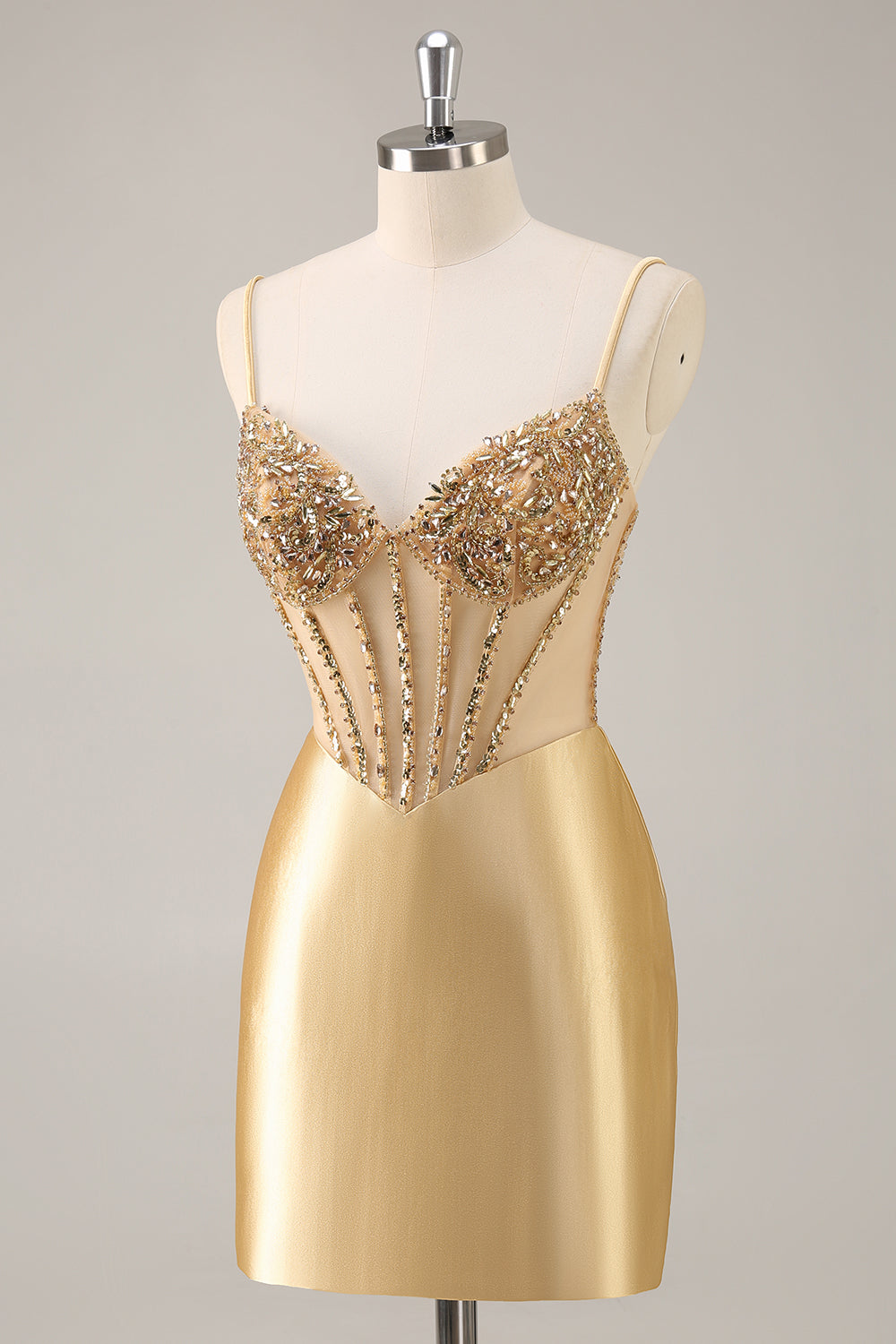 Sparkly Golden Corset Bodycon Beaded Short Cocktail Dress