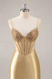Sparkly Golden Corset Bodycon Beaded Short Cocktail Dress