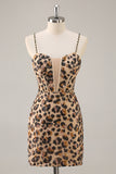 Sparkly Kahki Leopard Corset Short Cocktail Dress with Sequins
