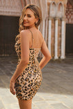 Kahki Leopard Corset Bodycon Homecoming Dress with Sequins