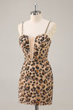 Sparkly Kahki Leopard Corset Short Cocktail Dress with Sequins