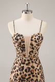 Sparkly Kahki Leopard Corset Short Cocktail Dress with Sequins