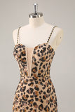 Sparkly Kahki Leopard Corset Short Cocktail Dress with Sequins