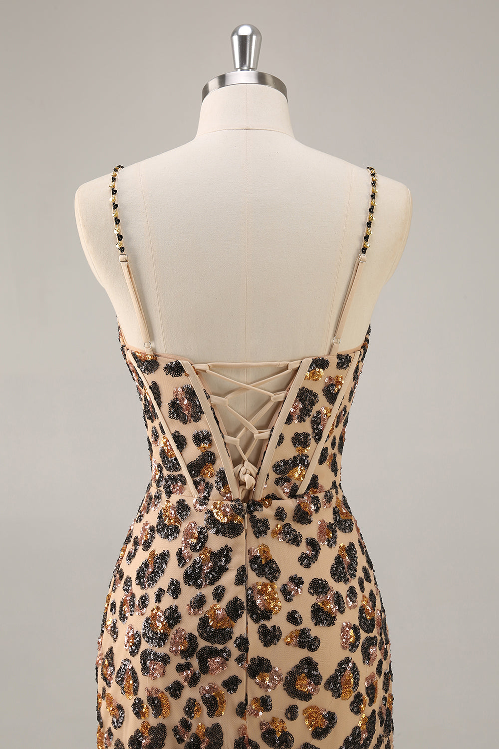 Sparkly Kahki Leopard Corset Short Cocktail Dress with Sequins
