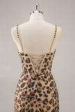 Sparkly Kahki Leopard Corset Short Cocktail Dress with Sequins