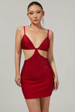 Chic Bodycon Spaghetti Straps Beaded Cut Out Red Homecoming Dress