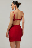 Chic Bodycon Spaghetti Straps Beaded Cut Out Red Homecoming Dress