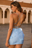 Blue Corset Sequins Floral Bodycon Homecoming Dress