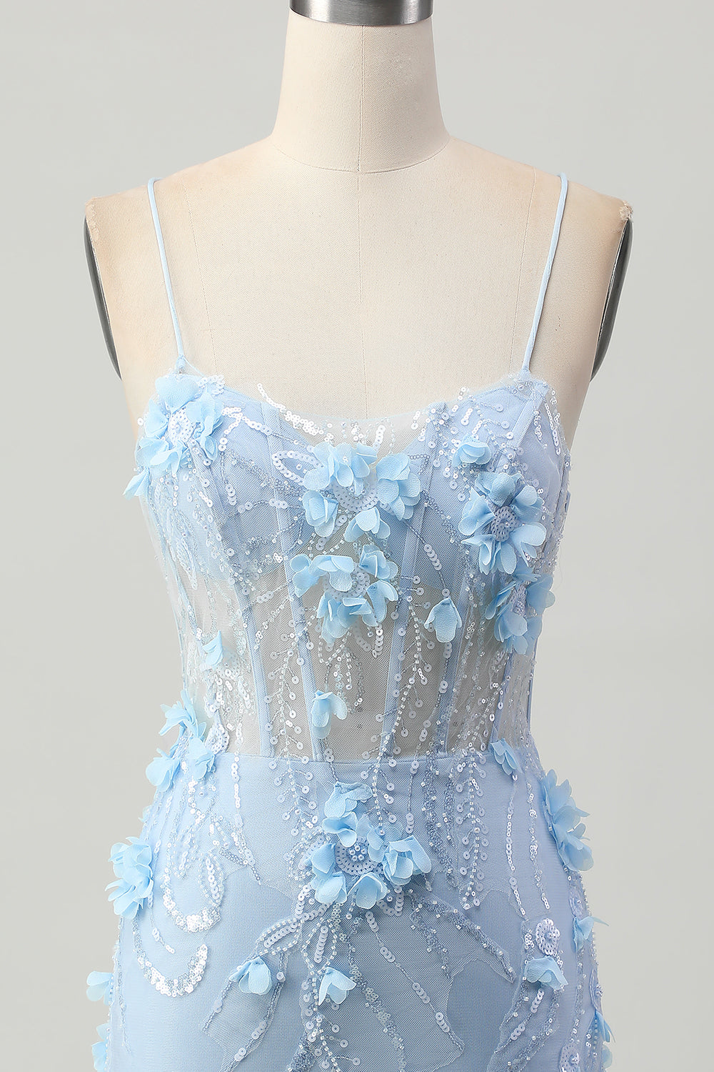 Sparkly Blue Bodycon Corset Sequins Short Cocktail Dress with 3D Flowers