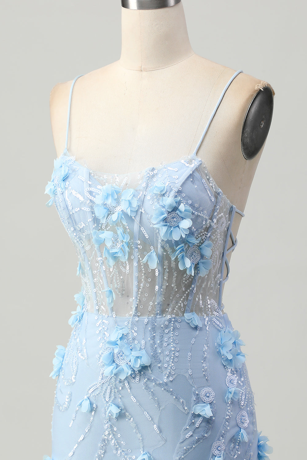 Sparkly Blue Bodycon Corset Sequins Short Cocktail Dress with 3D Flowers