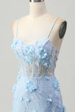 Sparkly Blue Bodycon Corset Sequins Short Cocktail Dress with 3D Flowers