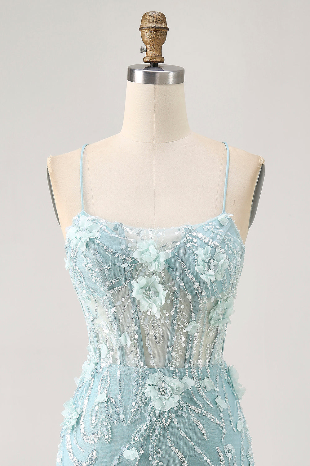 Blue Corset Sequins Floral Bodycon Homecoming Dress