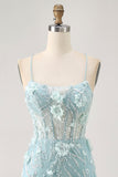 Blue Corset Sequins Floral Bodycon Homecoming Dress