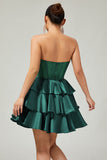 Strapless A Line Green Corset Homecoming Dress with Beading