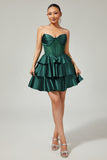 Strapless A Line Green Corset Homecoming Dress with Beading