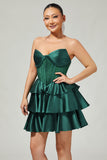 Strapless A Line Green Corset Homecoming Dress with Beading