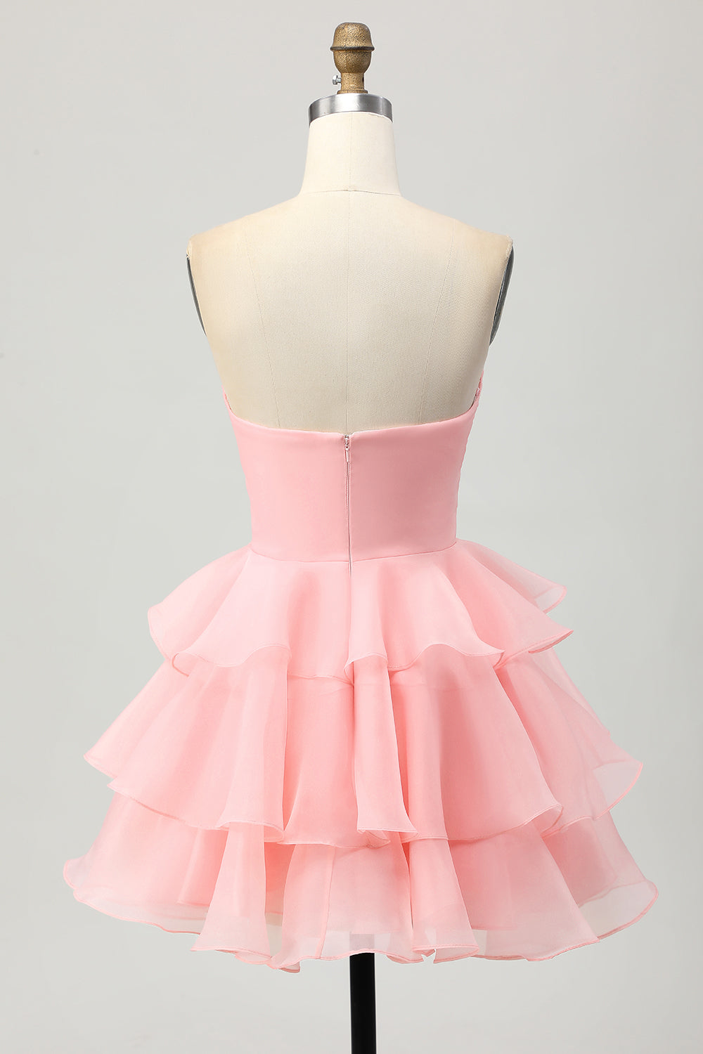 Blush A-Line Strapless Tiered Homecoming Dress with 3D Flowers