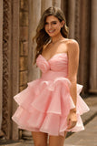 Blush A-Line Strapless Tiered Homecoming Dress with 3D Flowers