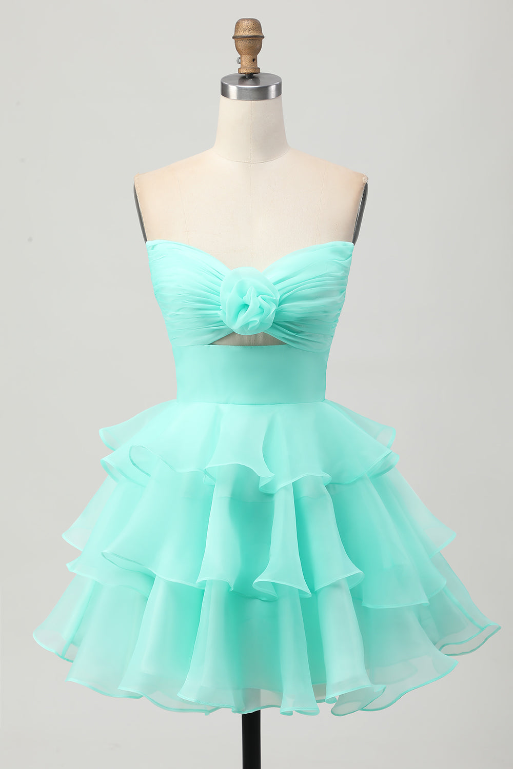 Blush A-Line Strapless Tiered Homecoming Dress with 3D Flowers