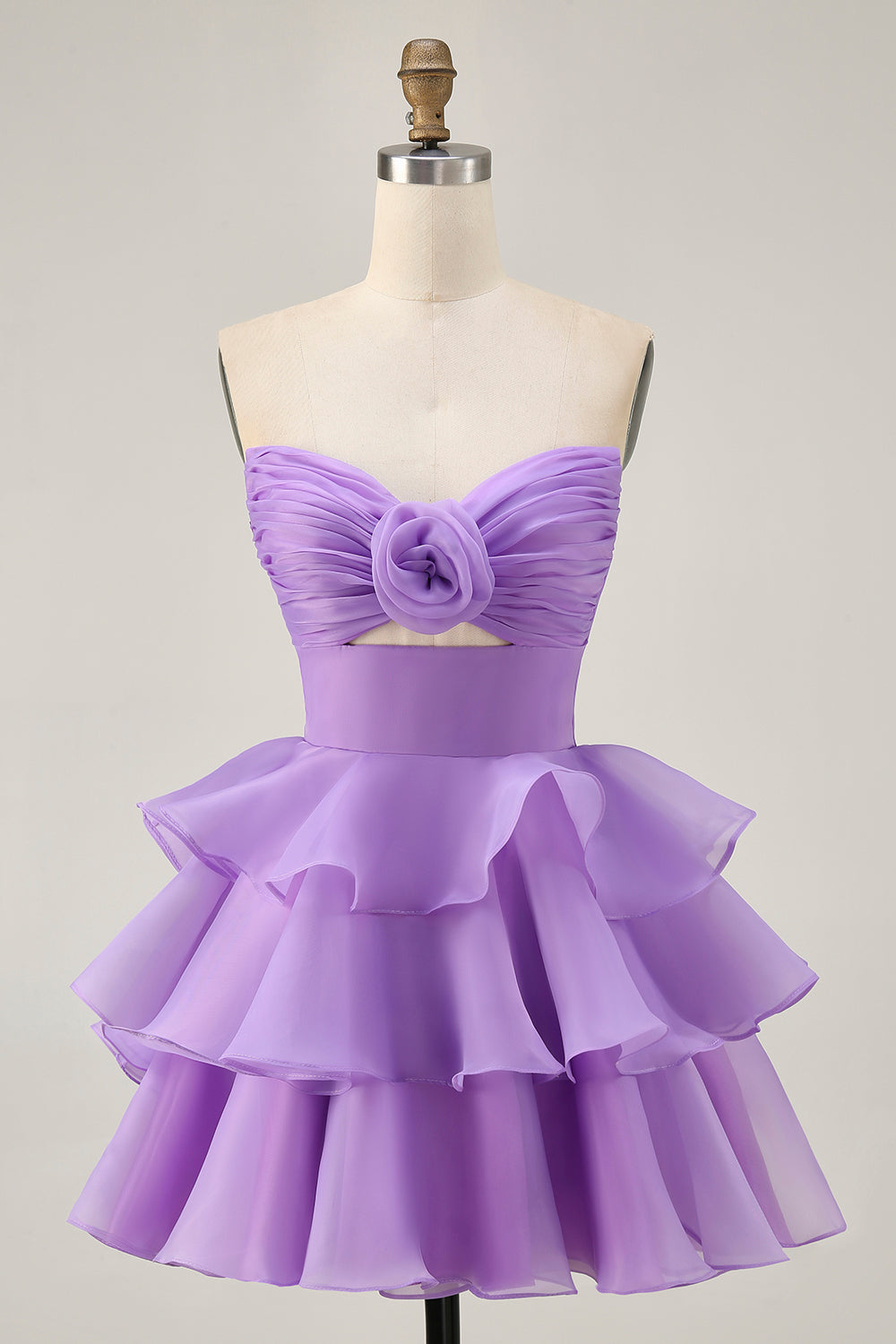 Blush A-Line Strapless Tiered Homecoming Dress with 3D Flowers