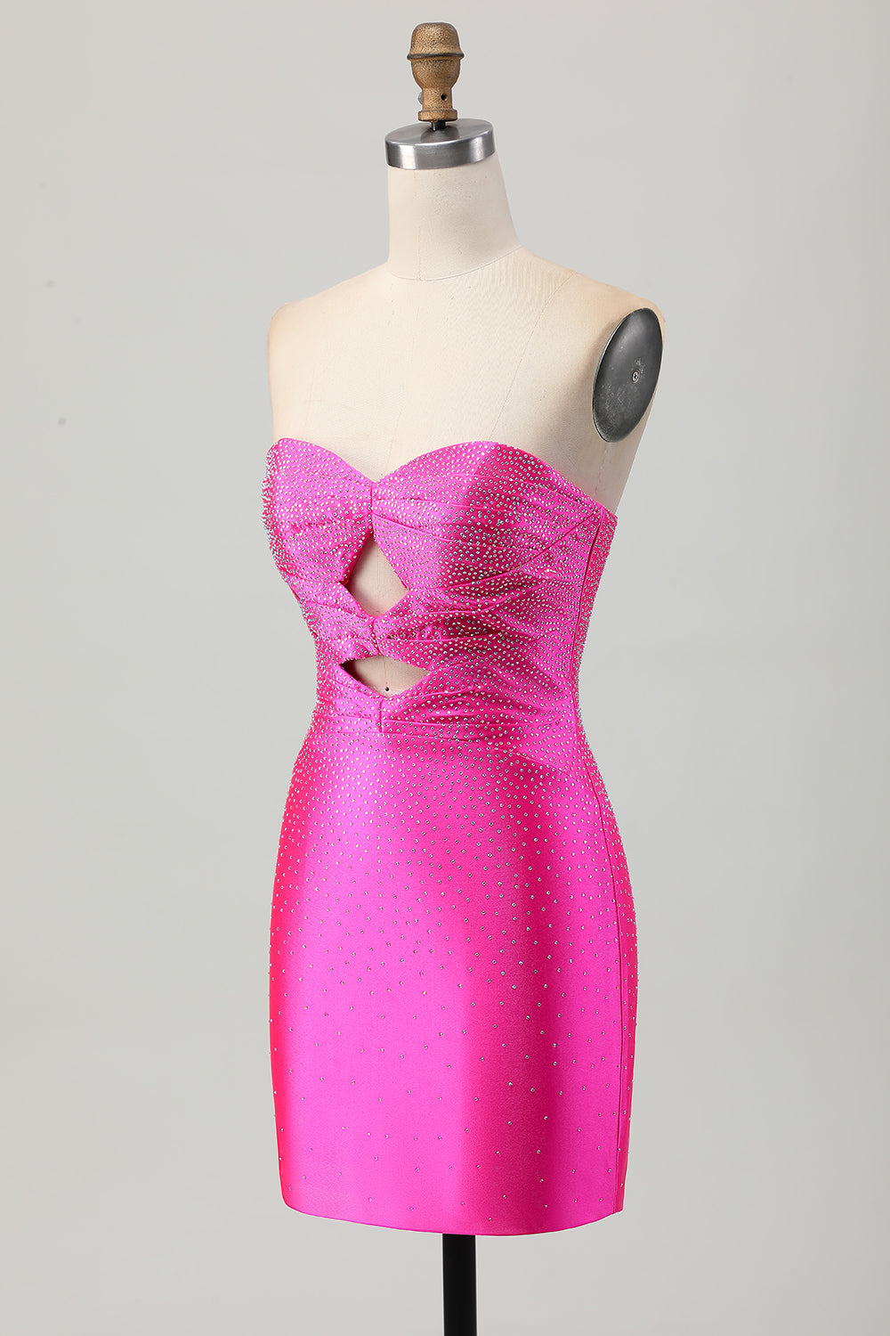 Sparkly Fuchsia Sweetheart Short Bodycon Cocktail Dress with Beading