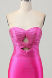 Sparkly Fuchsia Sweetheart Short Bodycon Cocktail Dress with Beading
